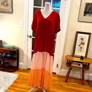 LOFT Beach Red and Pink Colorblock Maxi Dress.  Size M